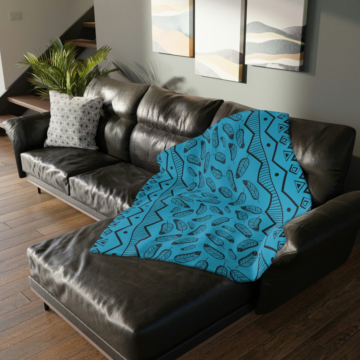Feather on Geometric Velveteen Minky Blanket (Two-sided print)