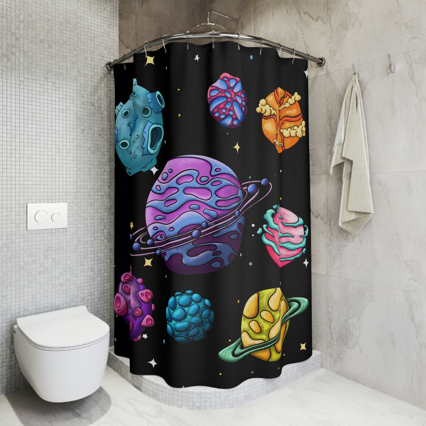 Planets Polyester Shower Curtain