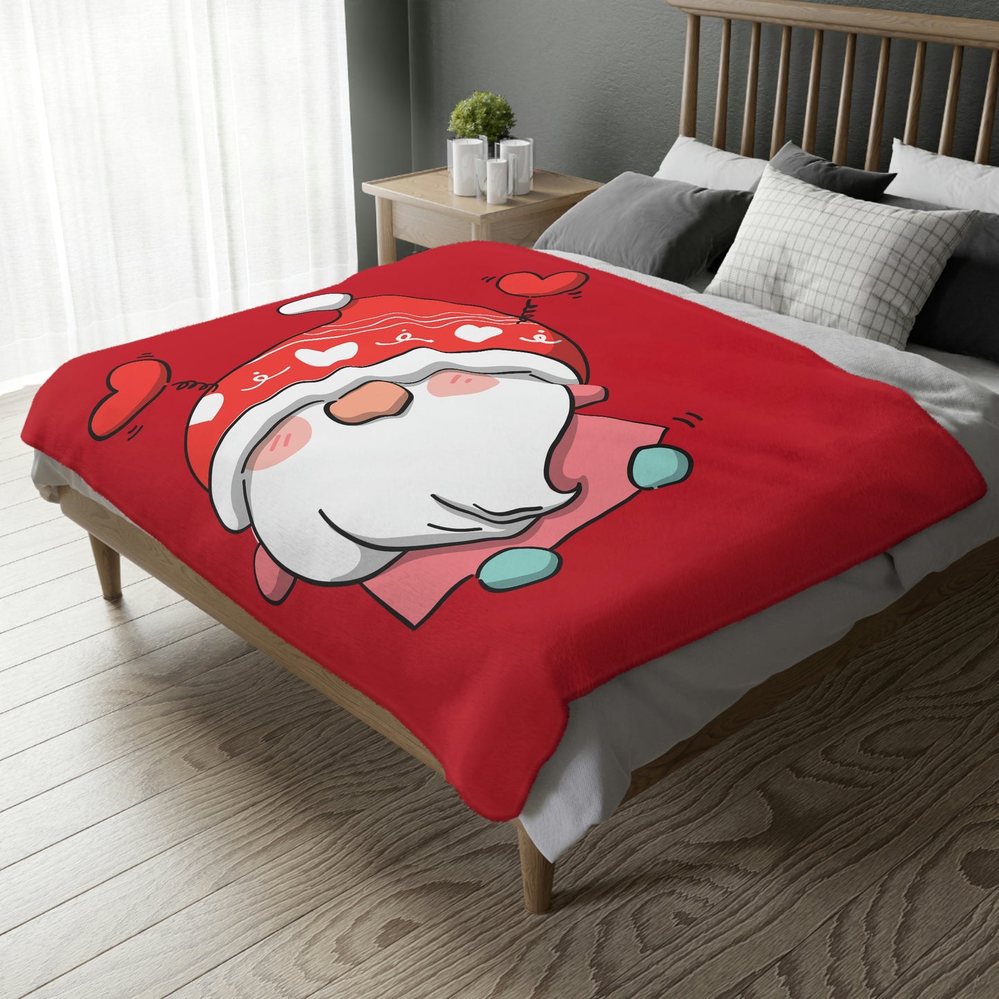 Valentine Gnome with Hurts Velveteen Minky Blanket (Two-sided print)