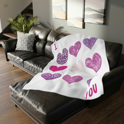I LOVE YOU Velveteen Minky Blanket (Two-sided print)
