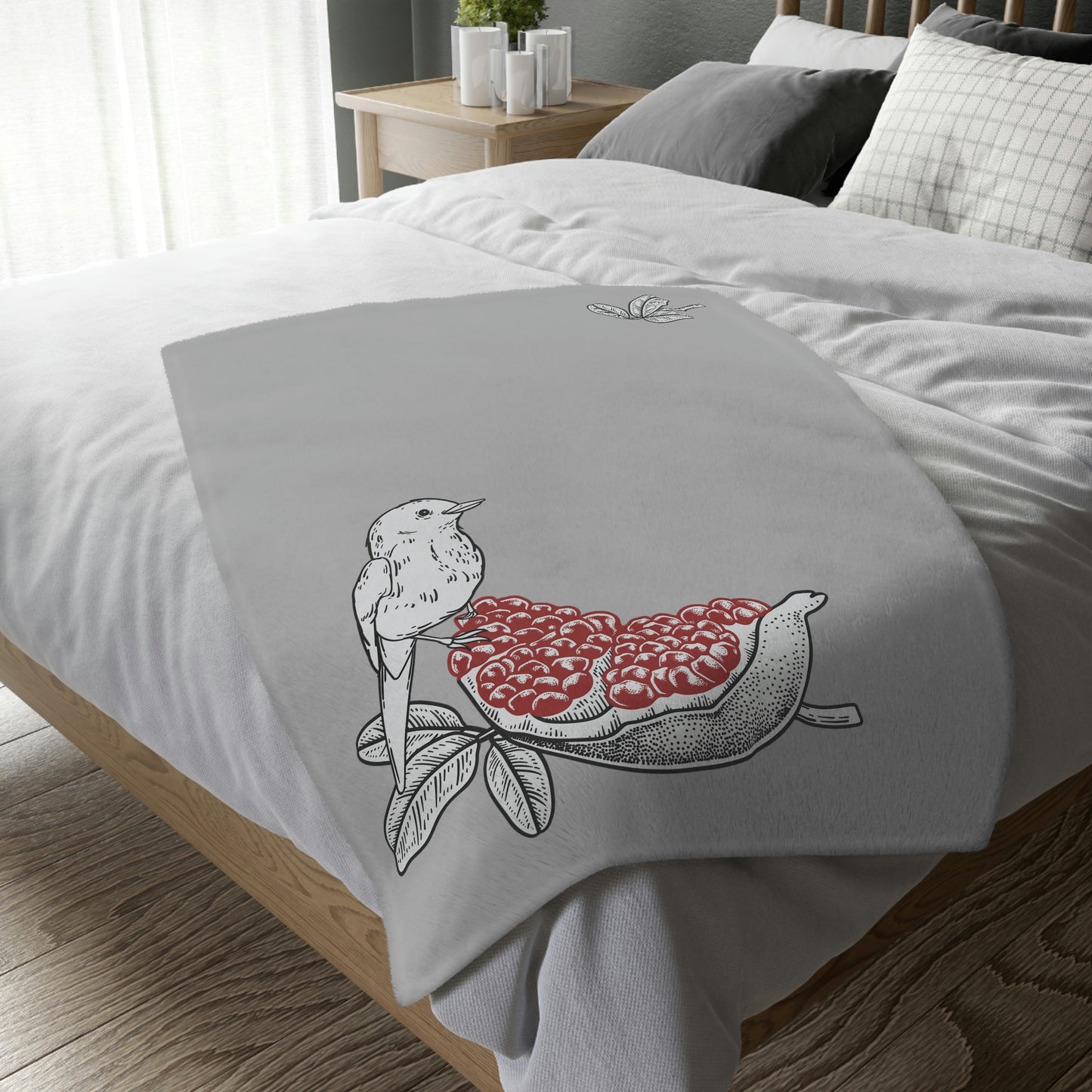 Bird Velveteen Minky Blanket (Two-sided print)