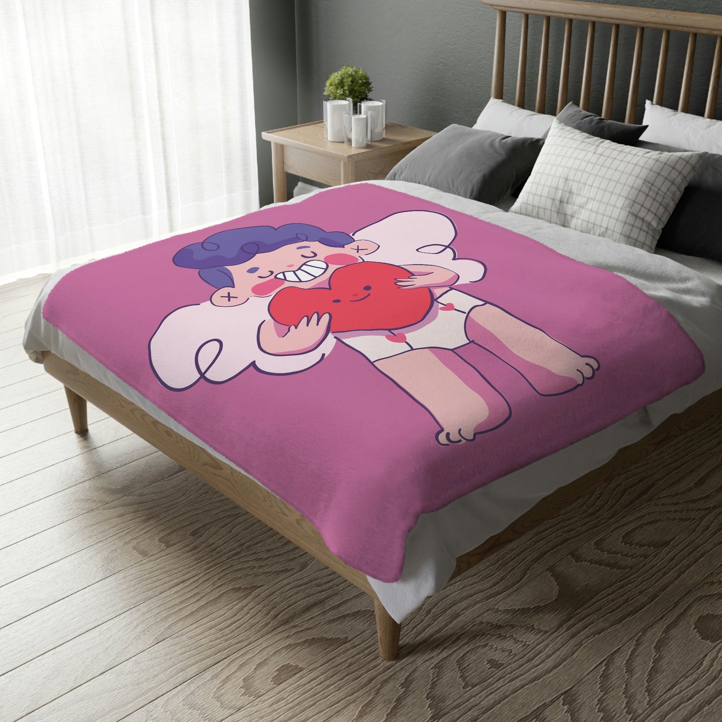 Valentine Boy with Hurt Velveteen Minky Blanket (Two-sided print)