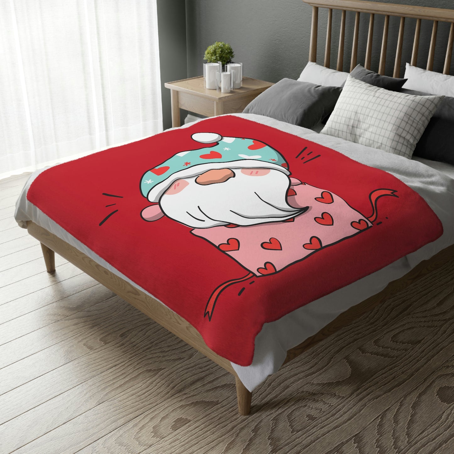 Valentine Gnome in Box Velveteen Minky Blanket (Two-sided print)