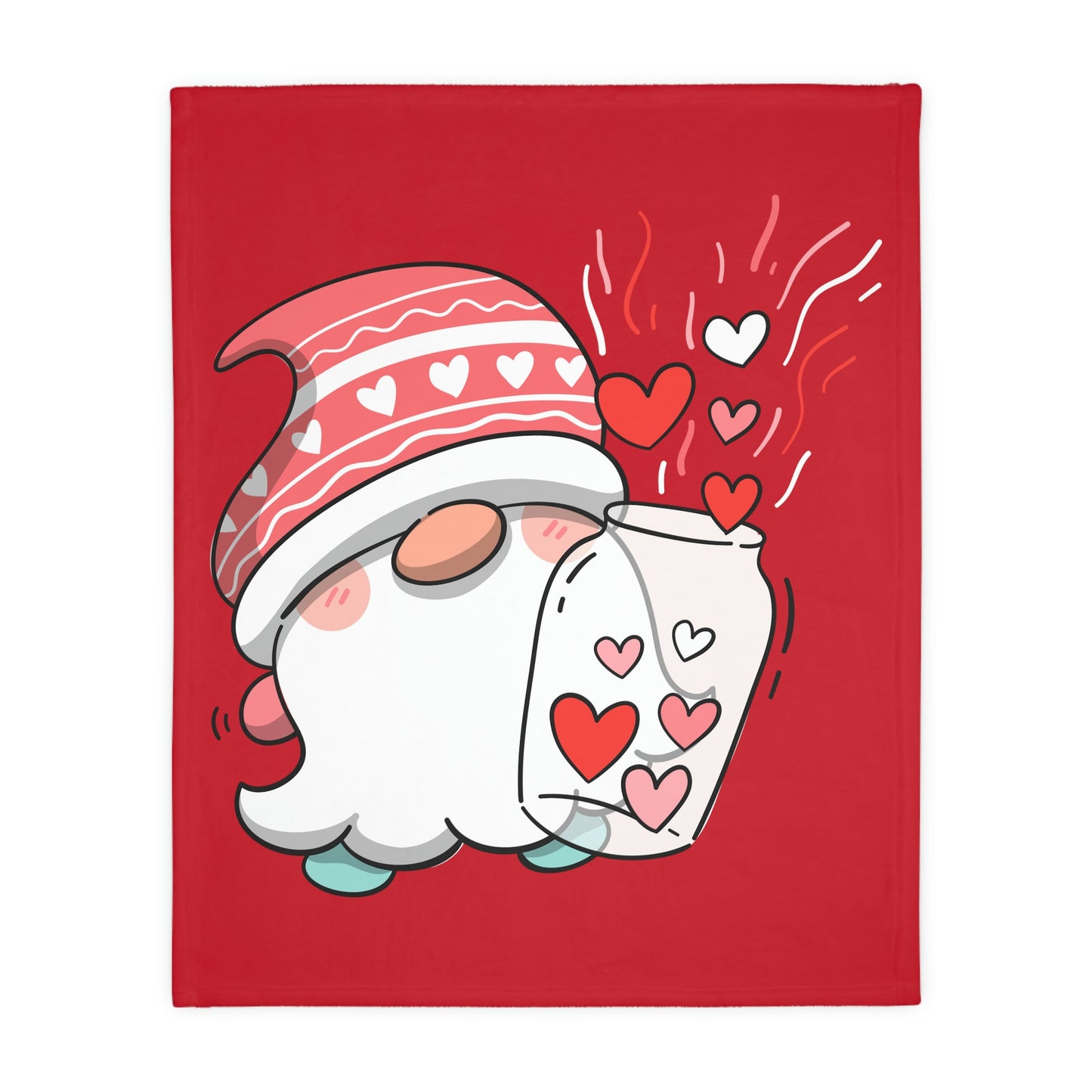 Valentine Gnome with Jar Velveteen Minky Blanket (Two-sided print)