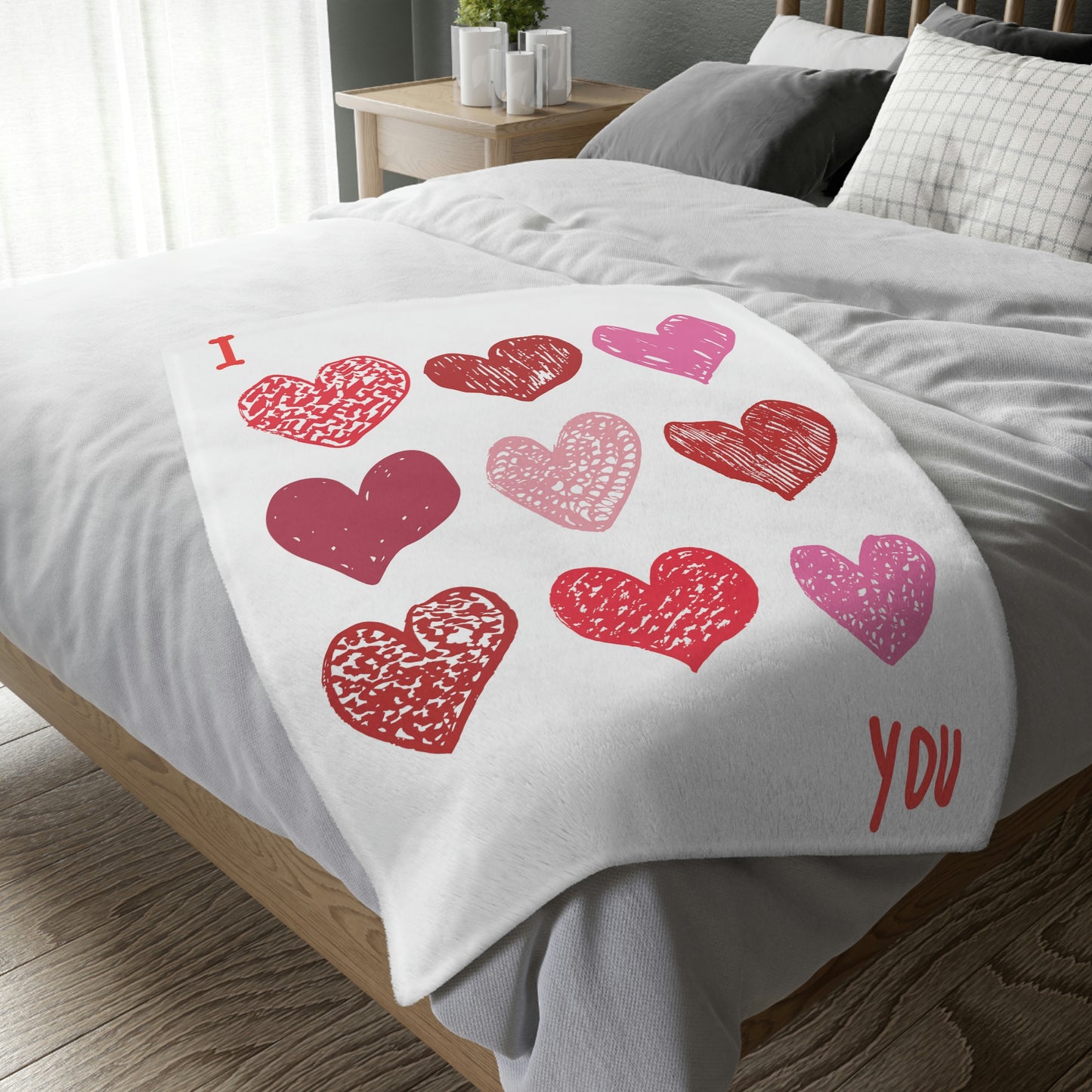 I LOVE YOU Velveteen Minky Blanket (Two-sided print)
