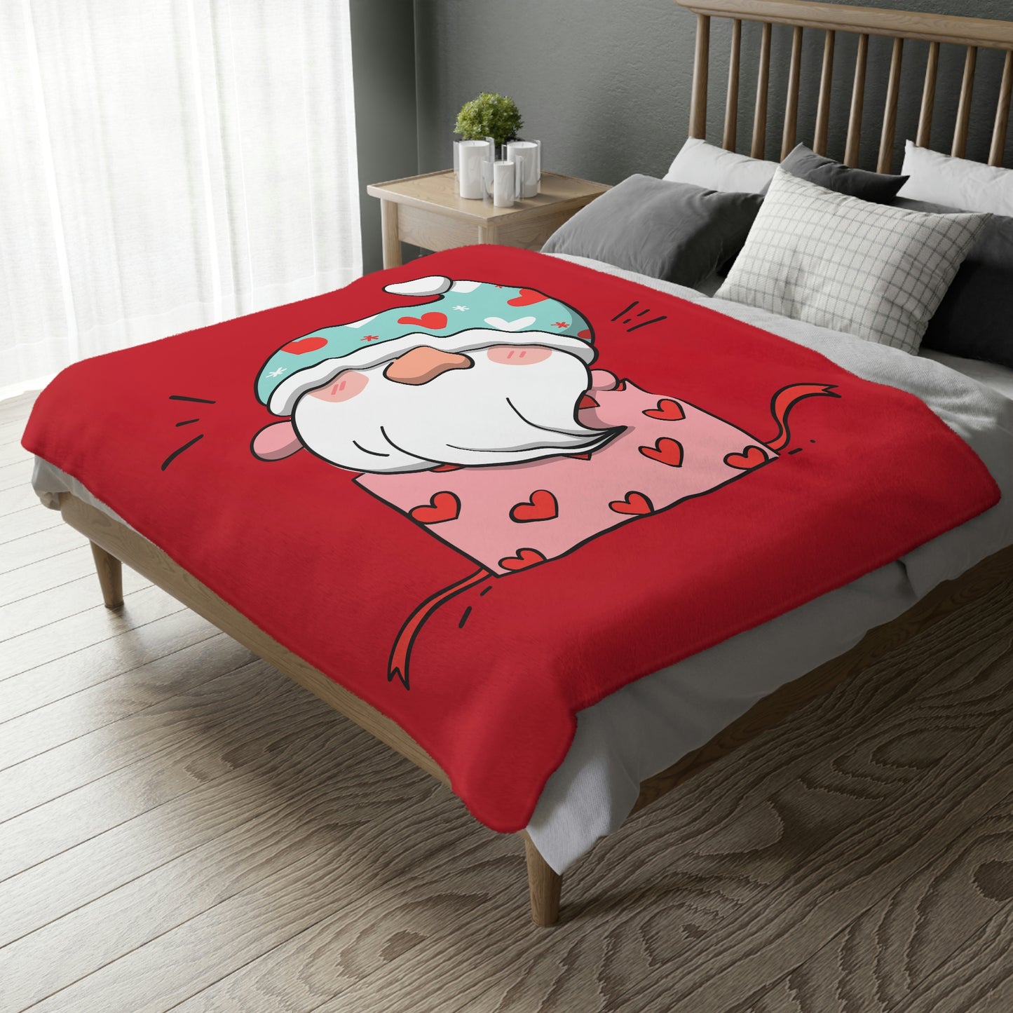 Valentine Gnome in Box Velveteen Minky Blanket (Two-sided print)