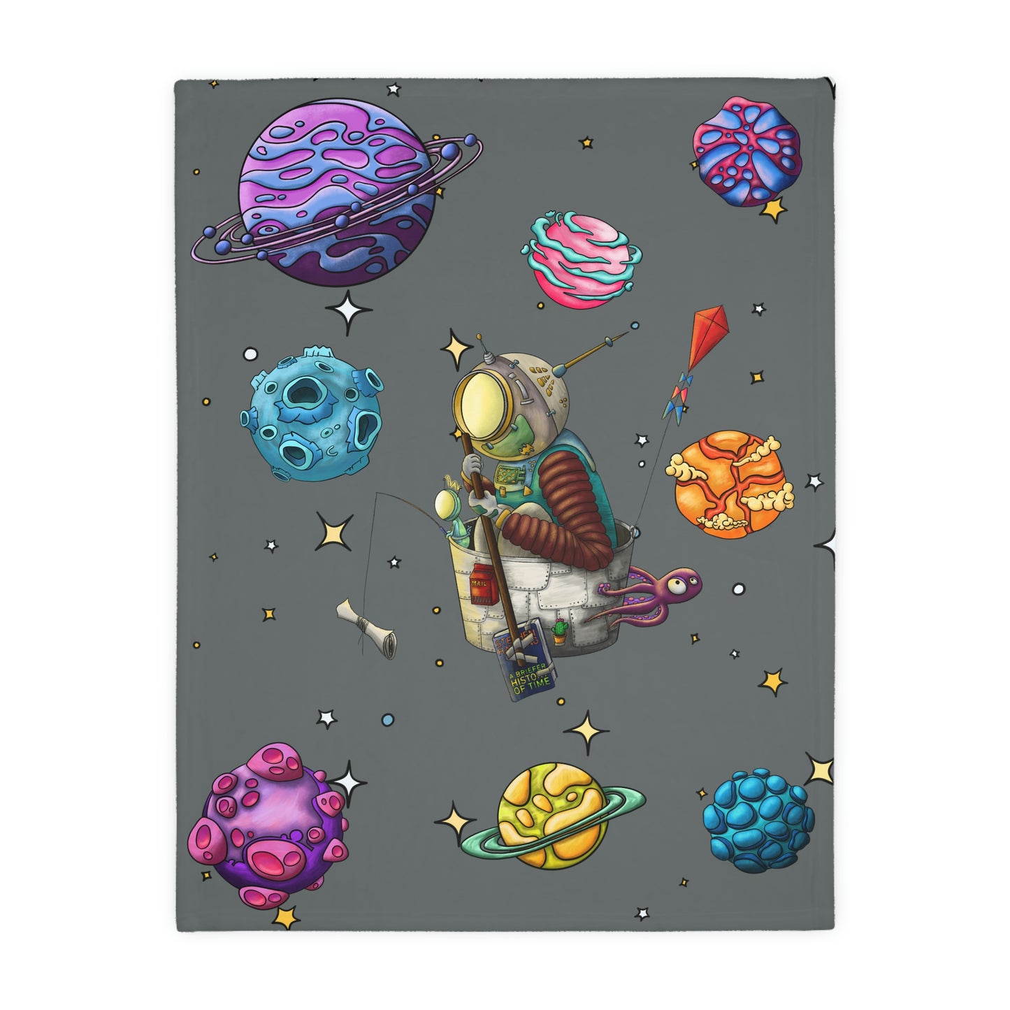 Space Walk Velveteen Minky Blanket (Two-sided print)