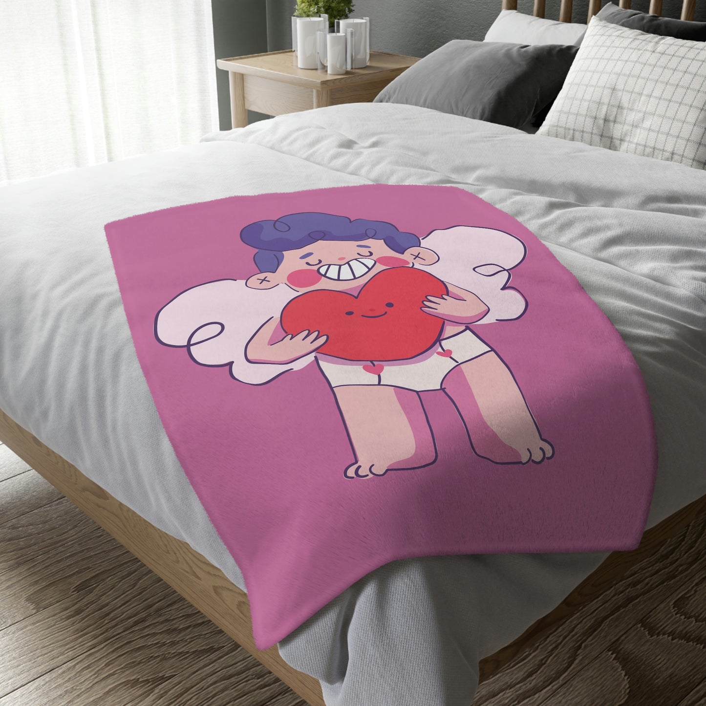 Valentine Boy with Hurt Velveteen Minky Blanket (Two-sided print)