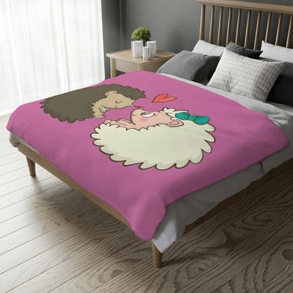 Hedgehog Love Velveteen Minky Blanket (Two-sided print)