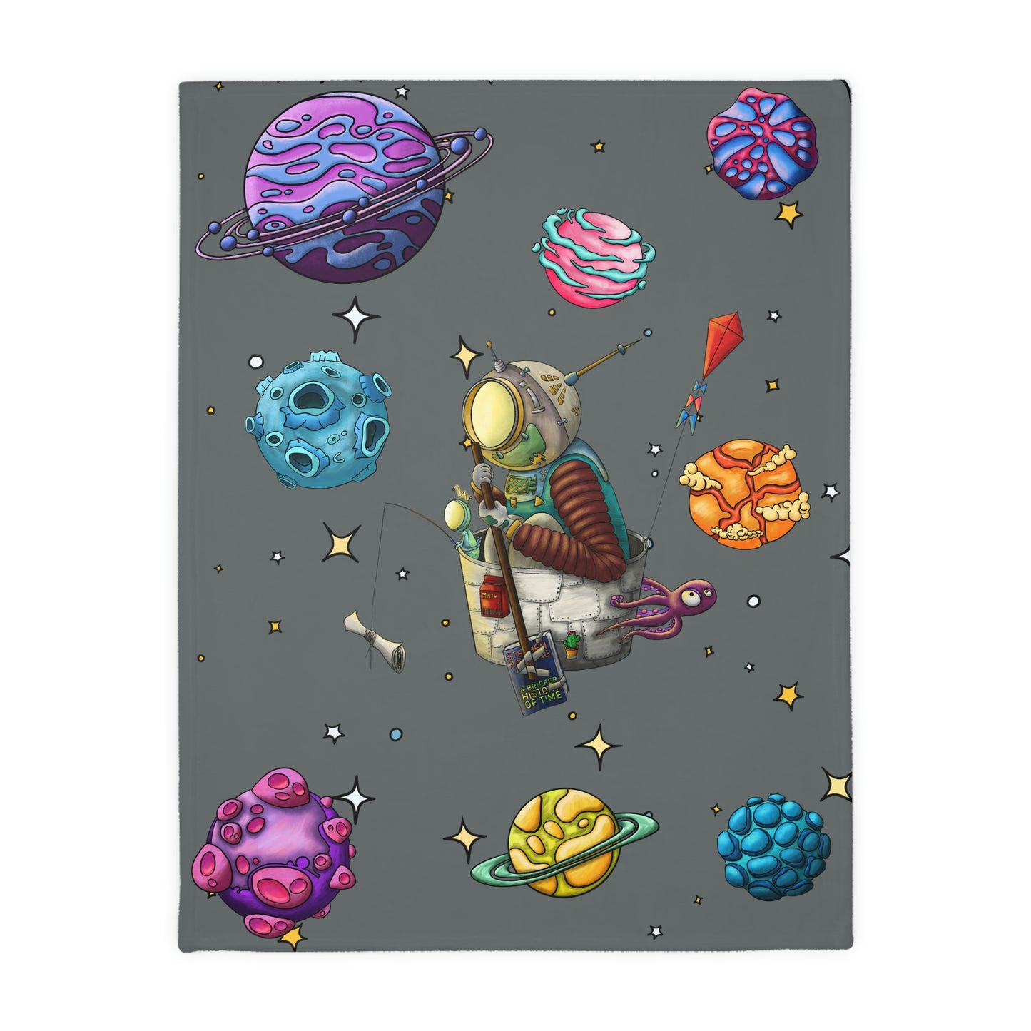 Space Walk Velveteen Minky Blanket (Two-sided print)