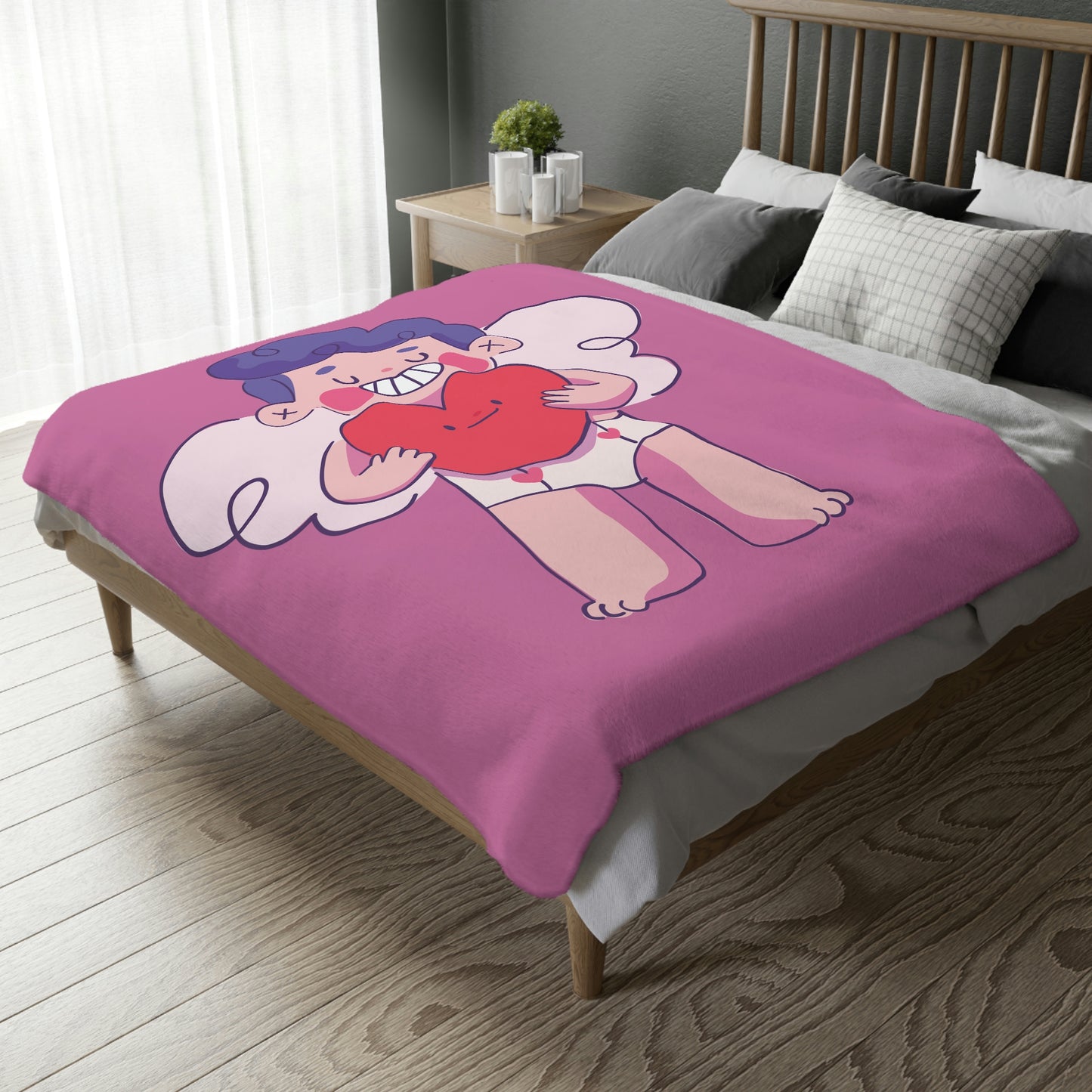 Valentine Boy with Hurt Velveteen Minky Blanket (Two-sided print)