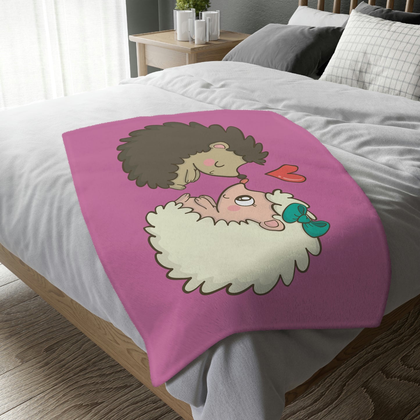 Hedgehog Love Velveteen Minky Blanket (Two-sided print)