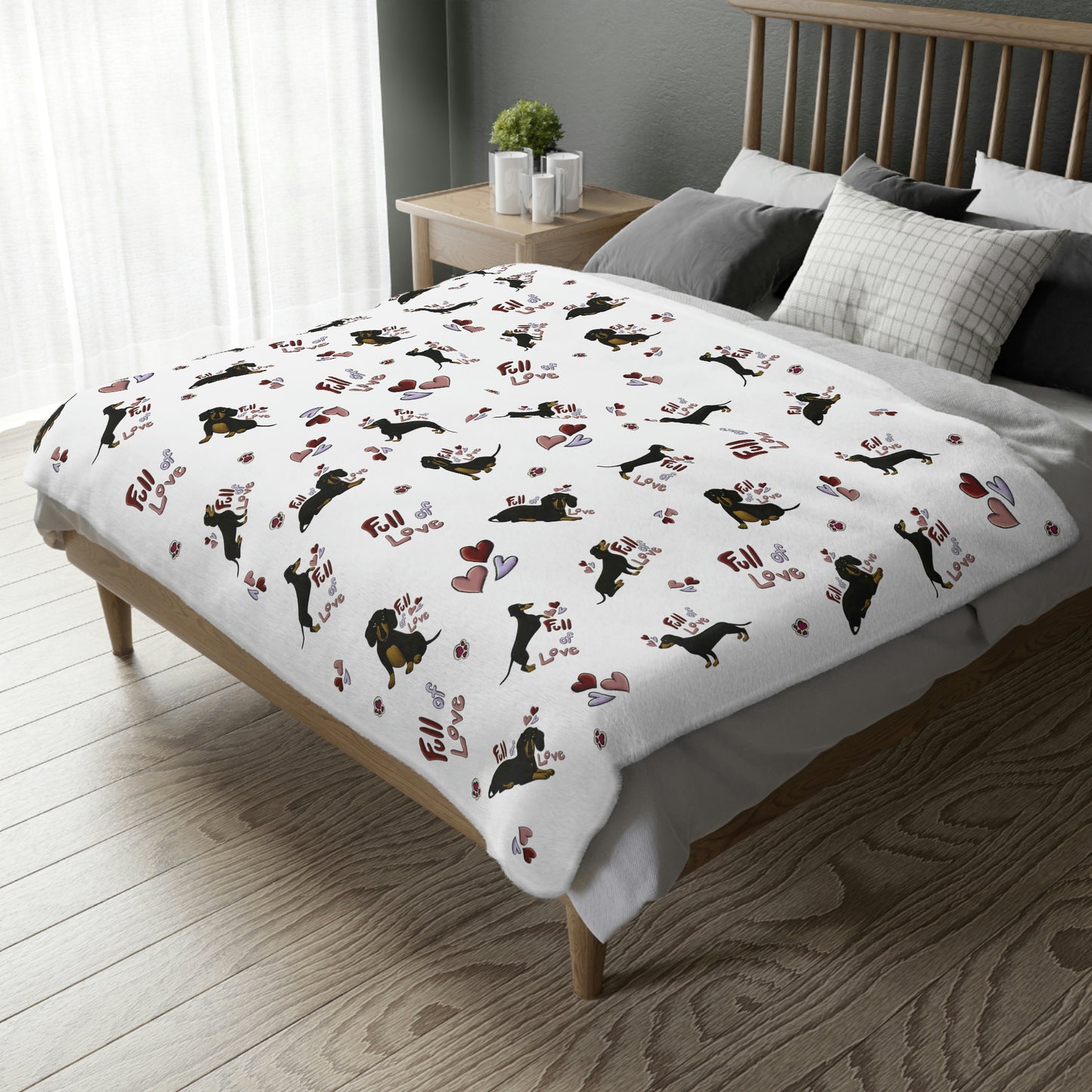 Dachshund Love Velveteen Minky Blanket (Two-sided print)