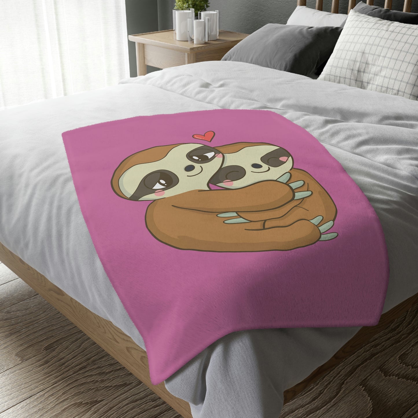 Sloth Love Velveteen Minky Blanket (Two-sided print)