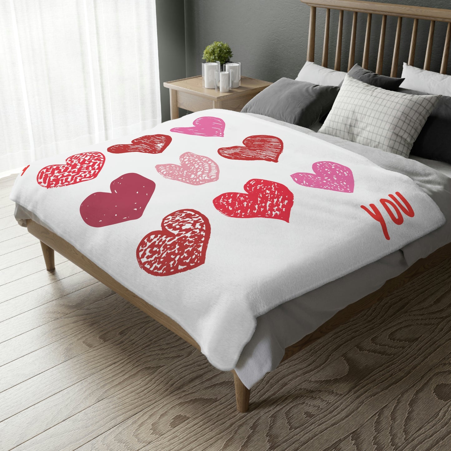 I LOVE YOU Velveteen Minky Blanket (Two-sided print)