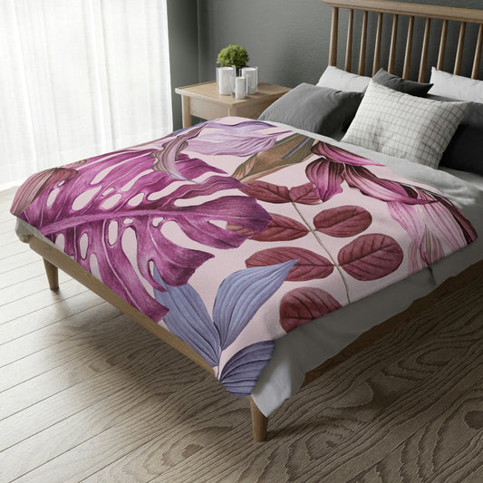 Pink Flowers Velveteen Minky Blanket (Two-sided print)