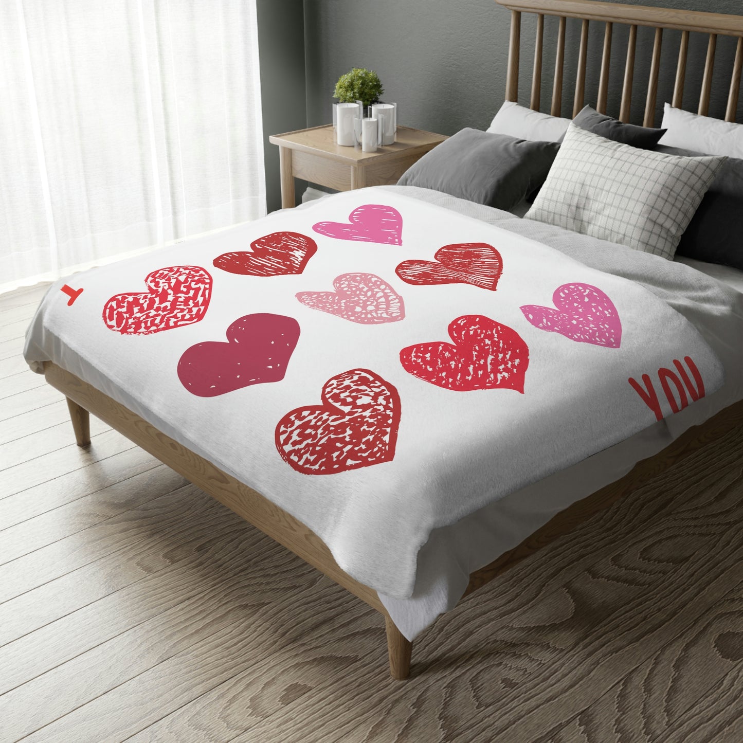 I LOVE YOU Velveteen Minky Blanket (Two-sided print)