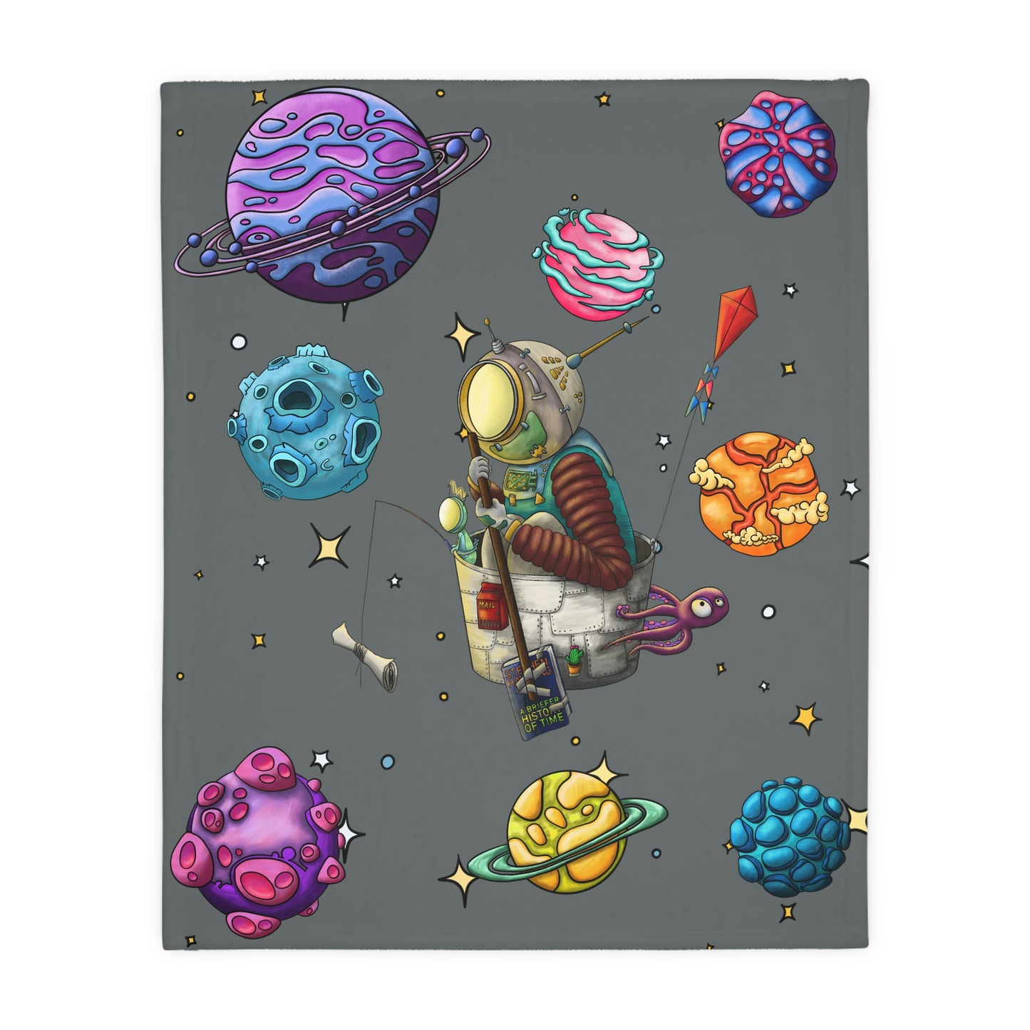 Space Walk Velveteen Minky Blanket (Two-sided print)