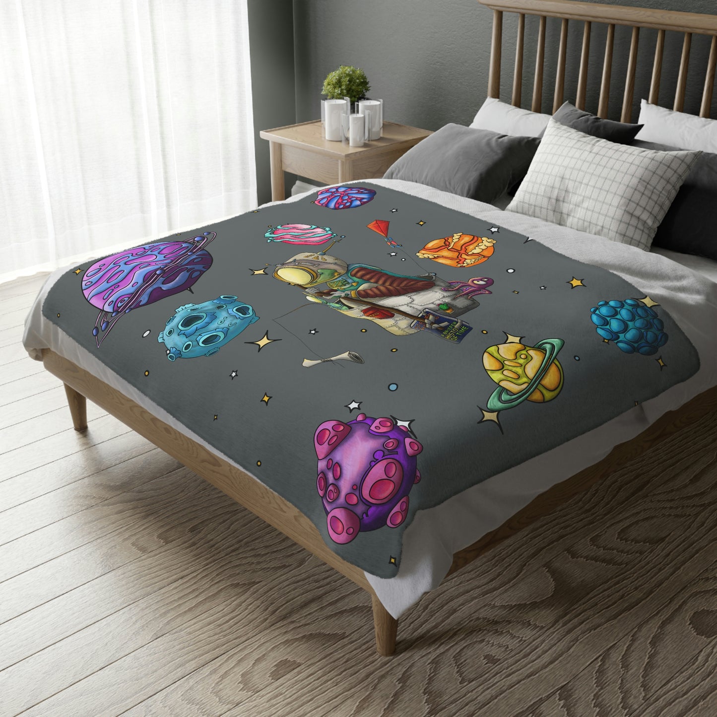 Space Walk Velveteen Minky Blanket (Two-sided print)