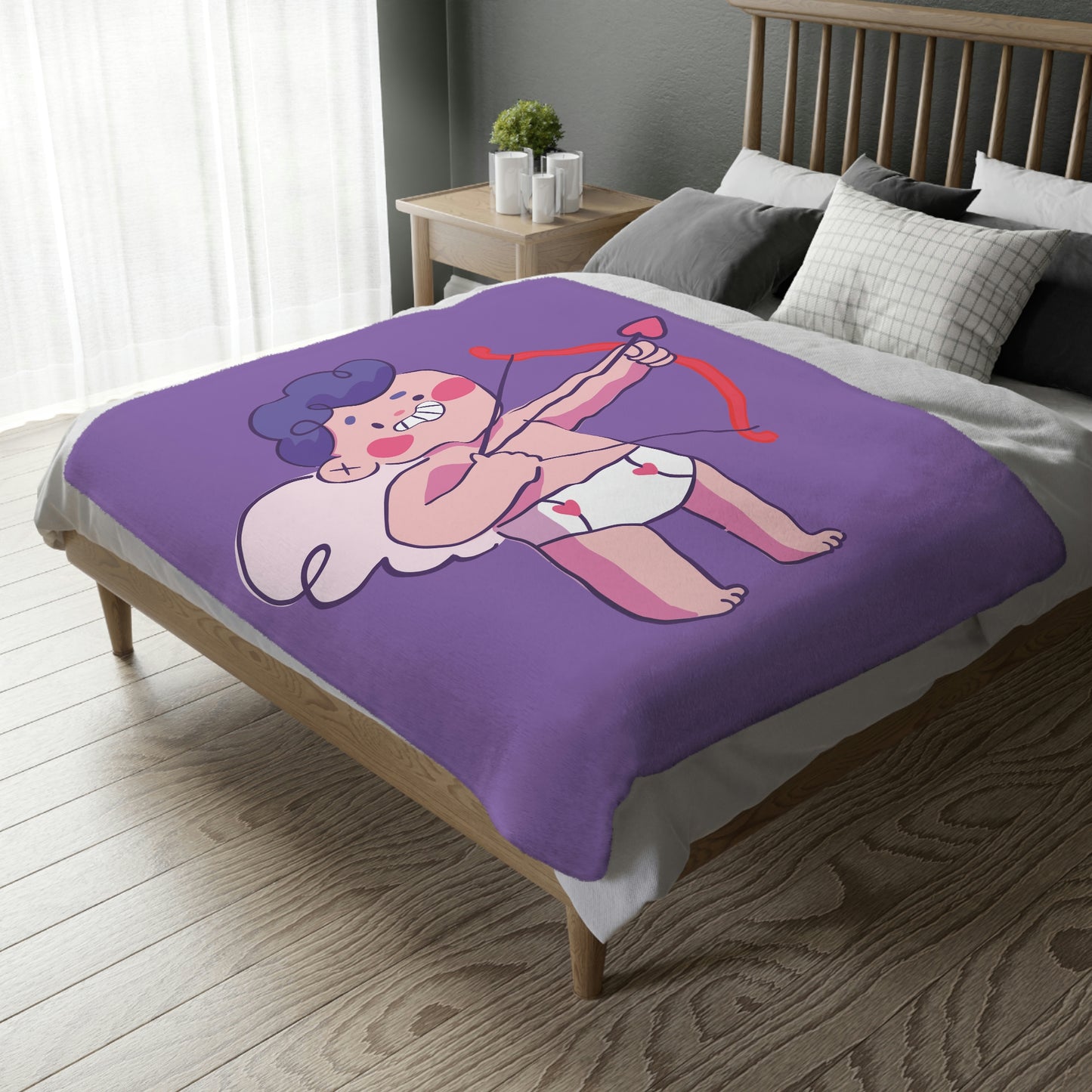 Valentine Boy with Bow Velveteen Minky Blanket (Two-sided print)