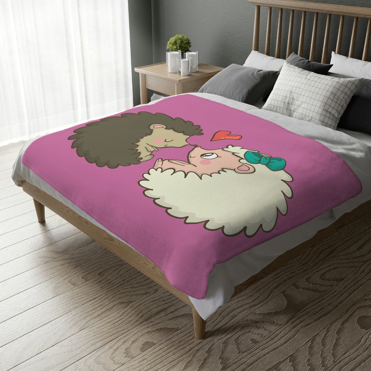 Hedgehog Love Velveteen Minky Blanket (Two-sided print)