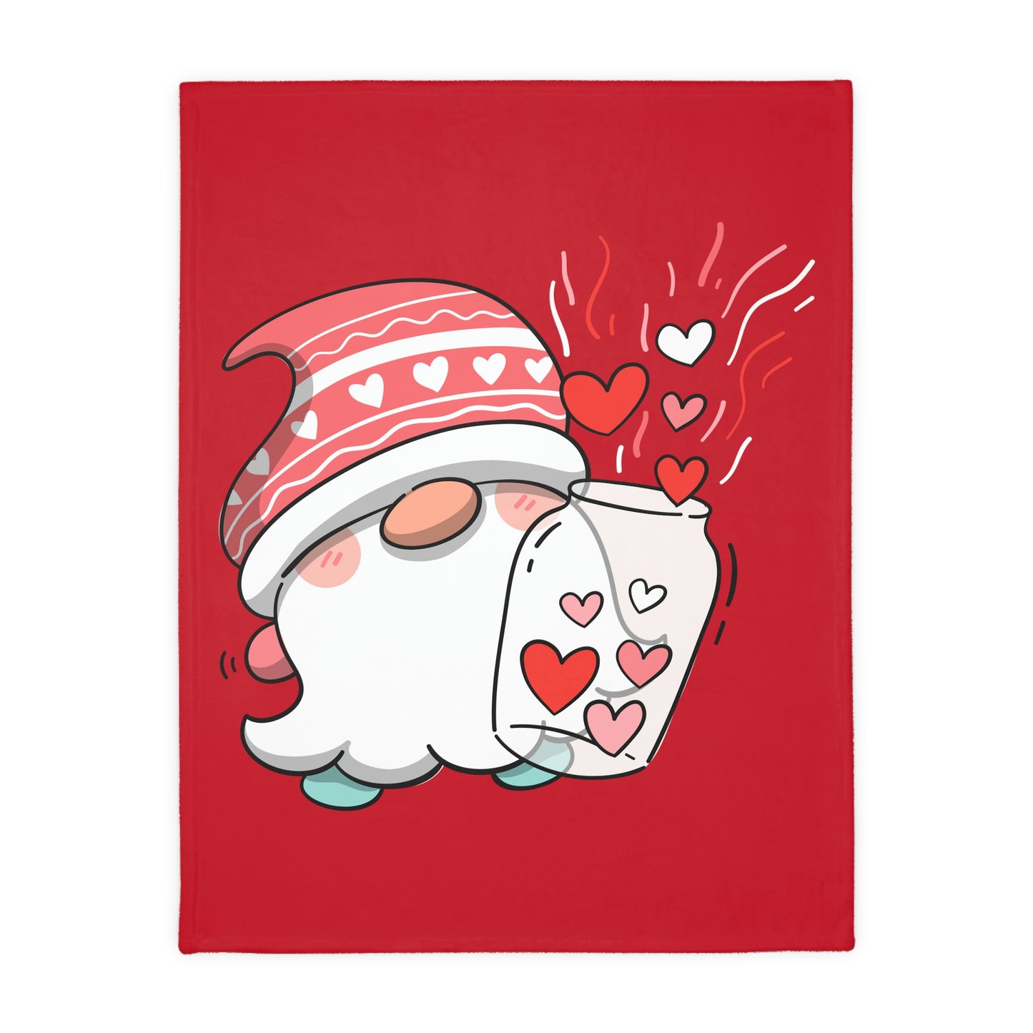 Valentine Gnome with Jar Velveteen Minky Blanket (Two-sided print)