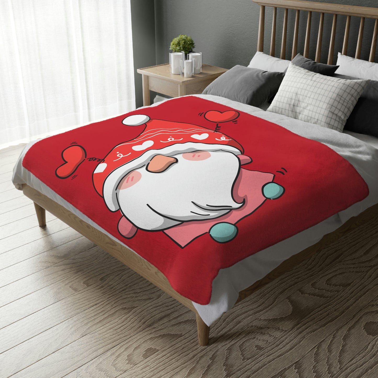 Valentine Gnome with Hurts Velveteen Minky Blanket (Two-sided print)