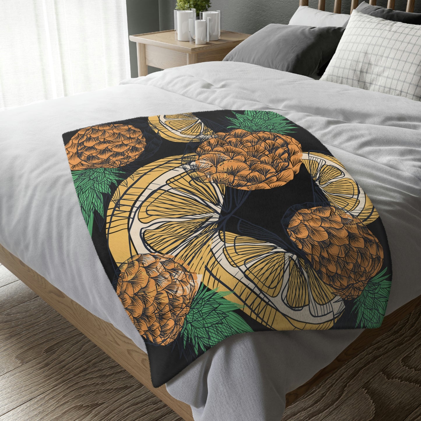 pineapple Lemon Velveteen Minky Blanket (Two-sided print)