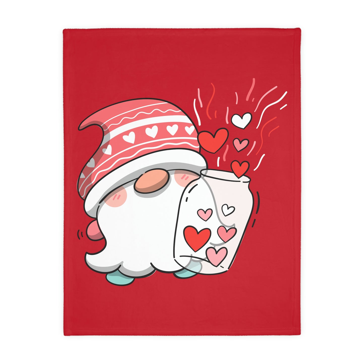 Valentine Gnome with Jar Velveteen Minky Blanket (Two-sided print)