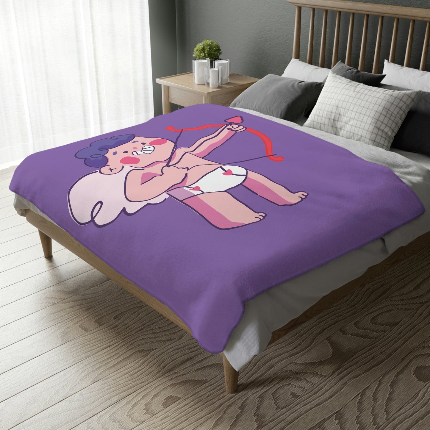 Valentine Boy with Bow Velveteen Minky Blanket (Two-sided print)