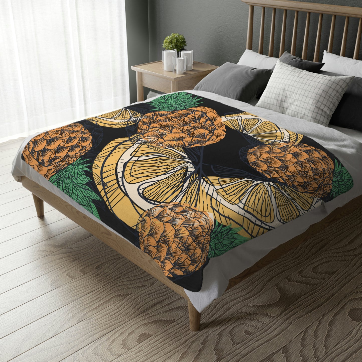 pineapple Lemon Velveteen Minky Blanket (Two-sided print)