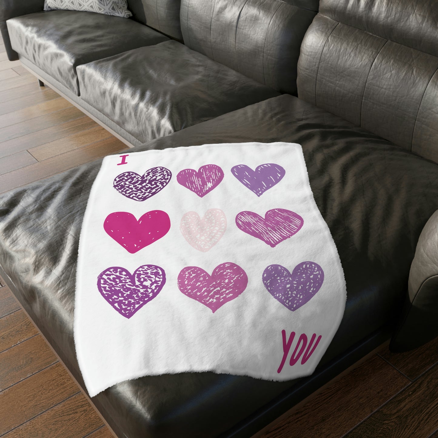 I LOVE YOU Velveteen Minky Blanket (Two-sided print)