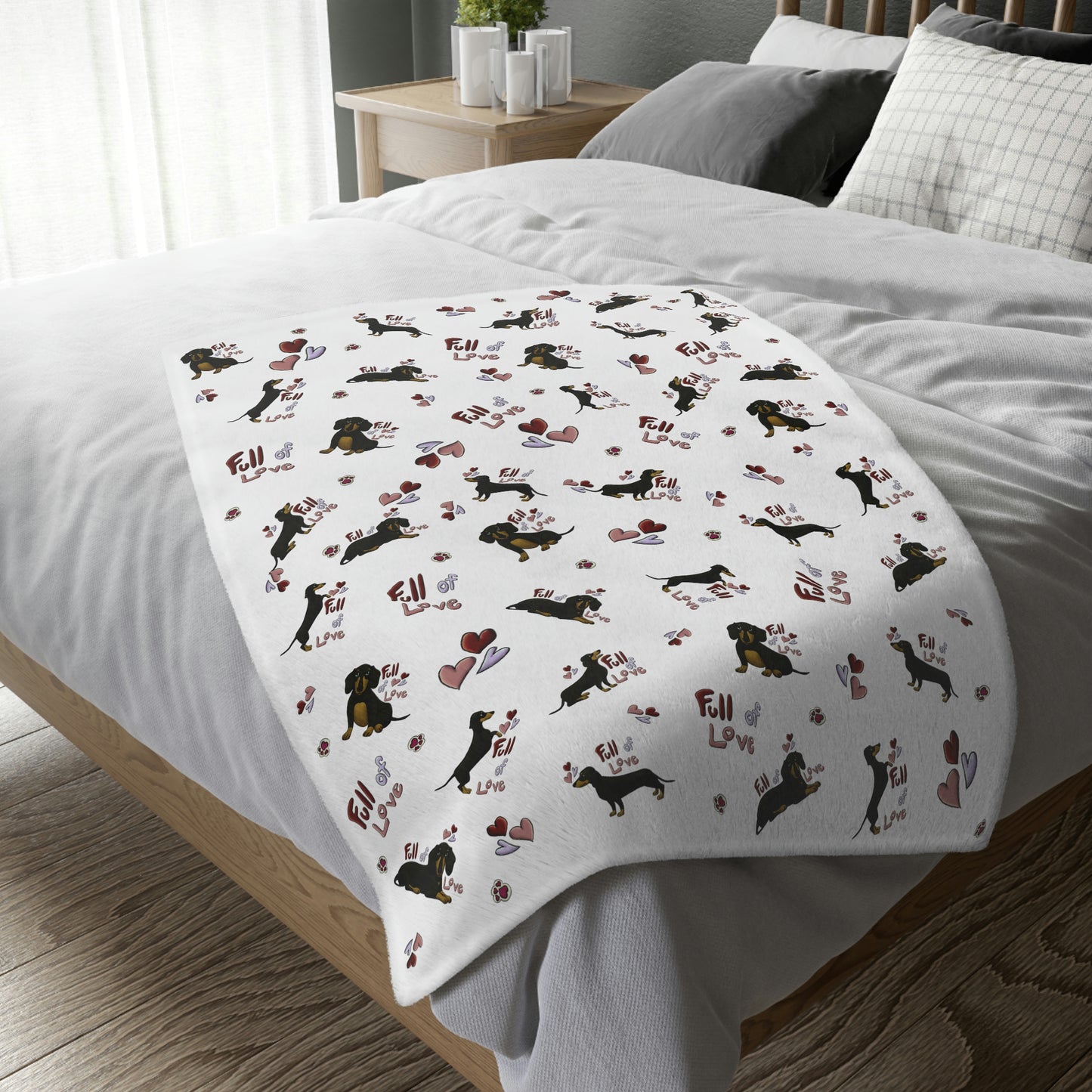 Dachshund Love Velveteen Minky Blanket (Two-sided print)
