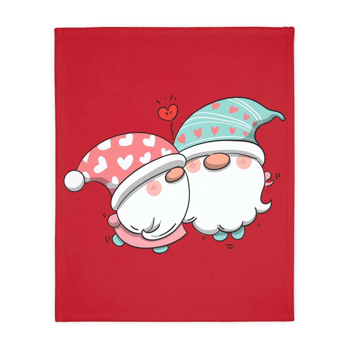 Two Valentine Gnomes Velveteen Minky Blanket (Two-sided print)