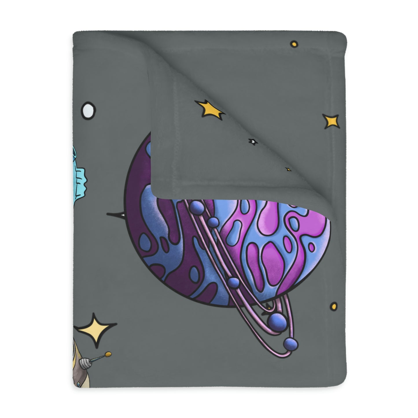Space Walk Velveteen Minky Blanket (Two-sided print)