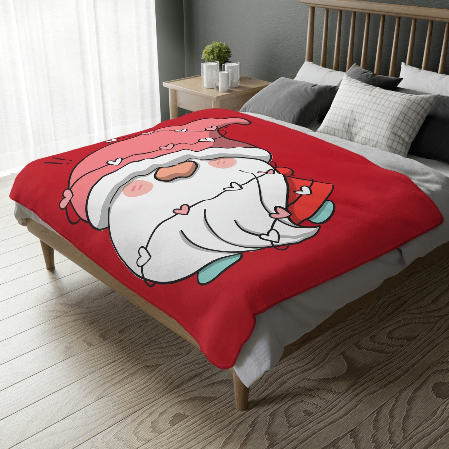 Valentine Gnome with Hurts Velveteen Minky Blanket (Two-sided print)