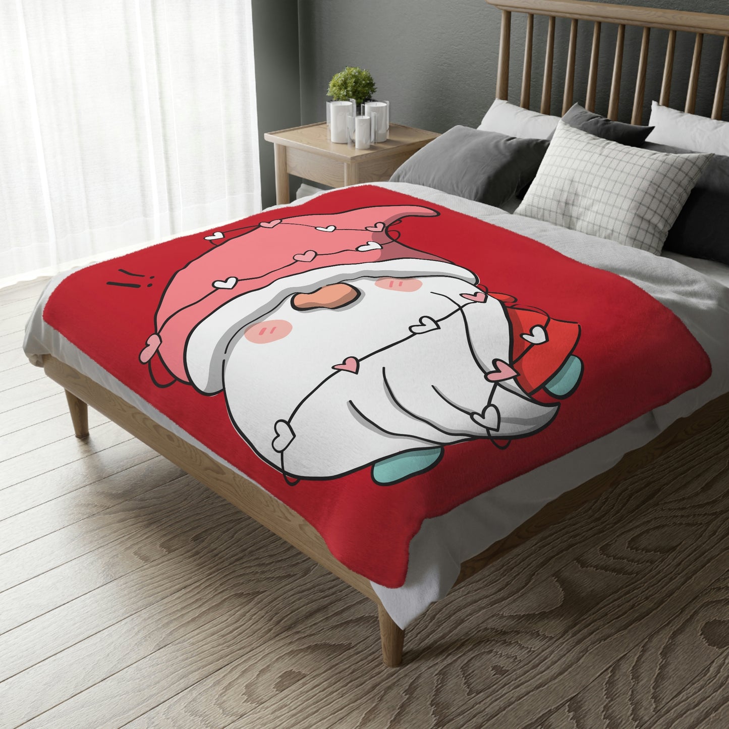 Valentine Gnome with Hurts Velveteen Minky Blanket (Two-sided print)