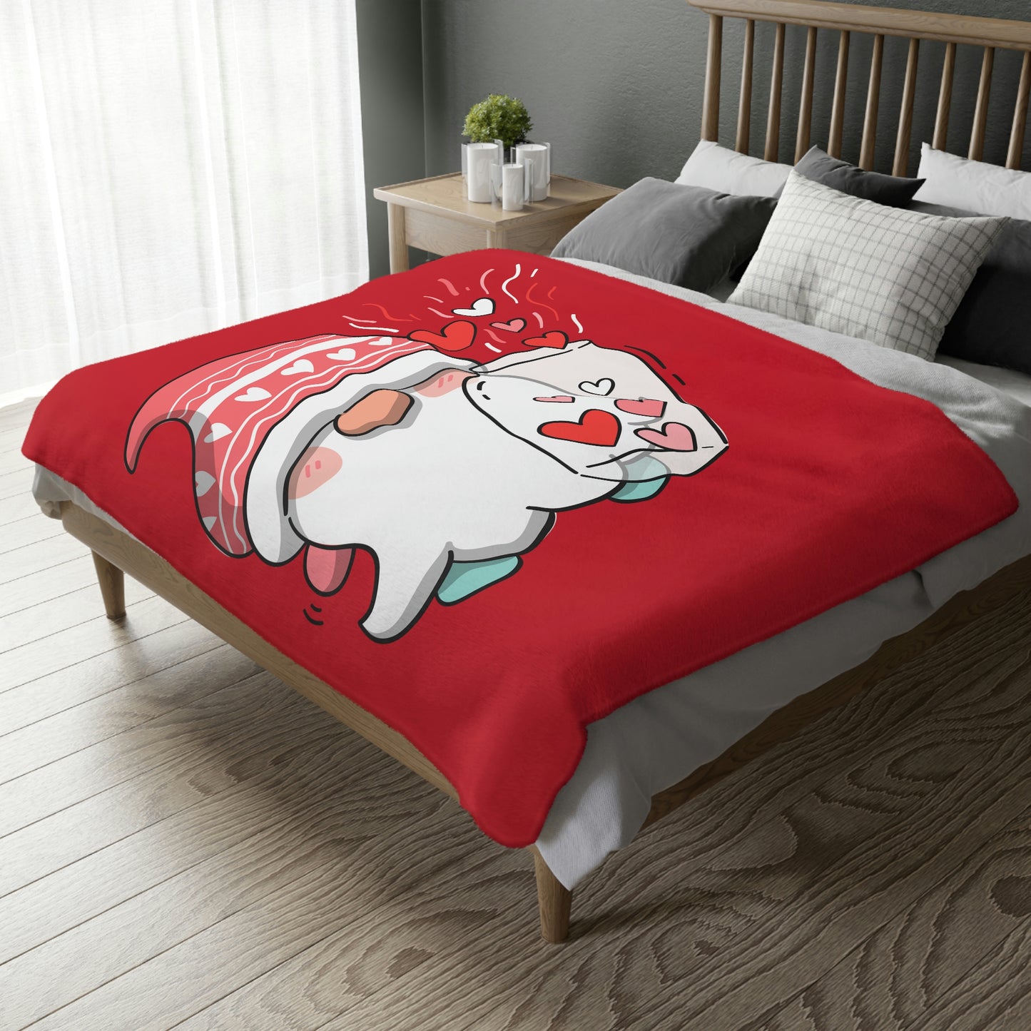 Valentine Gnome with Jar Velveteen Minky Blanket (Two-sided print)