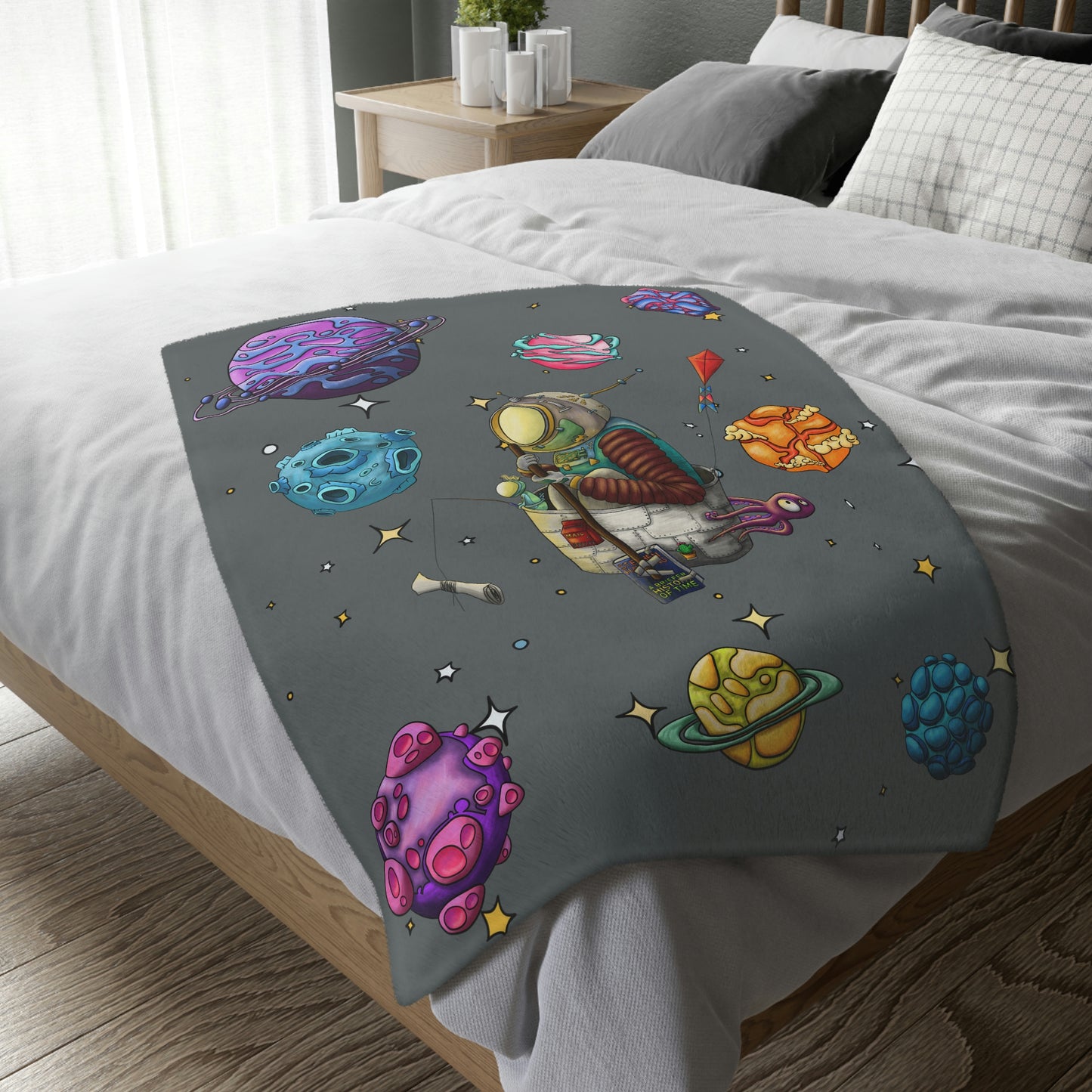 Space Walk Velveteen Minky Blanket (Two-sided print)